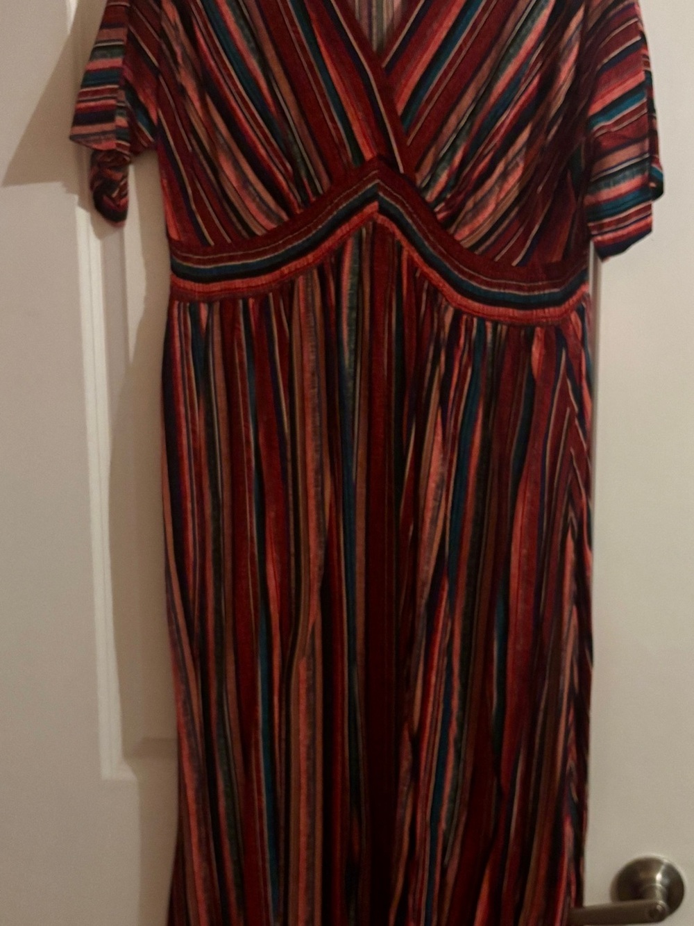 BloomChic Red Multi-Striped Empire Waist Maxi Dress